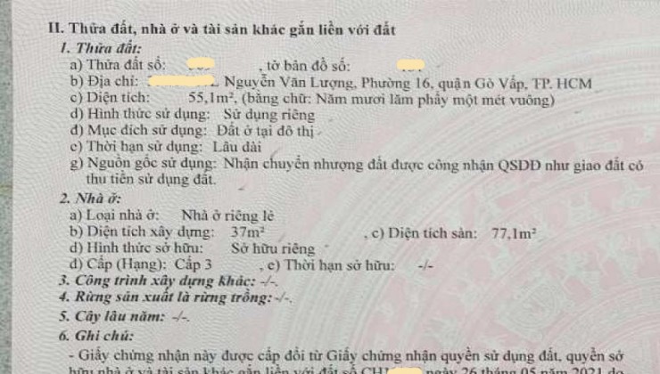 Bán nhà Nguyễn Văn Lượng Phường 16 Quận Gò Vấp, 2T, giá giảm còn 5.x tỷ